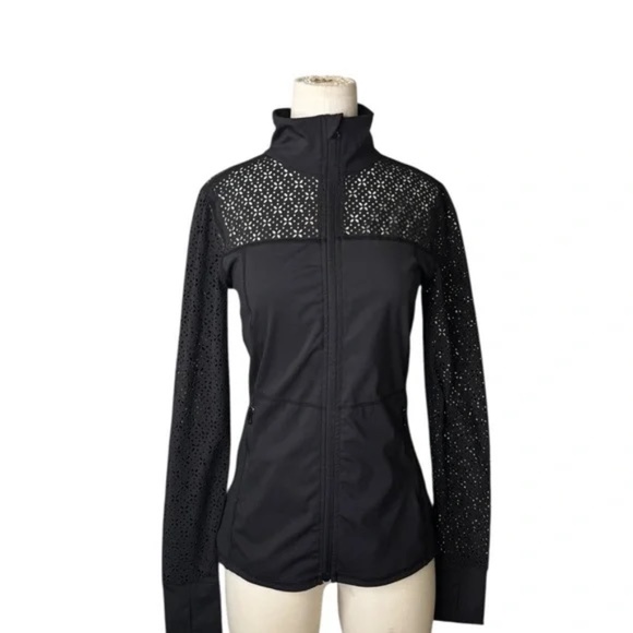 Carbon 38 Laser Cut Zip Run Top in Diamond Compression - Picture 3 of 8